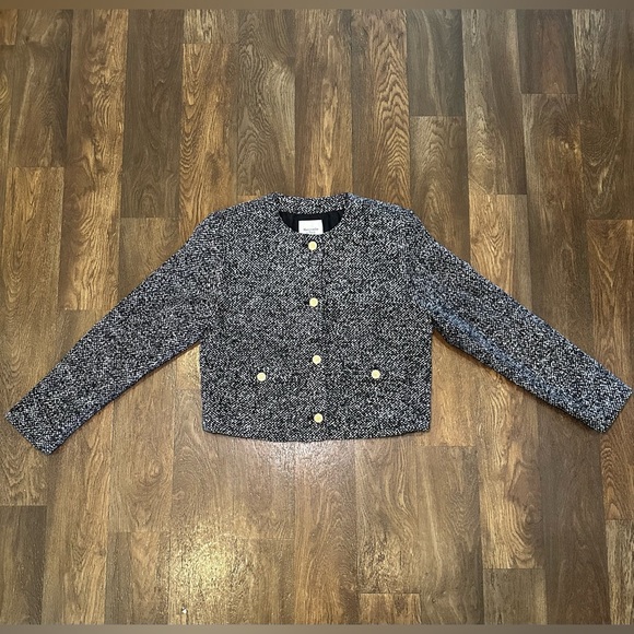 Abercrombie Fitch Collarless Textured Jacket with Gold Buttons